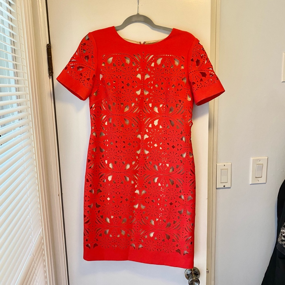 Katherine Kelly Orange Shift Dress w/ Laser Cutouts
